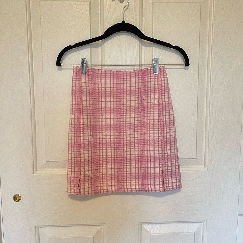 Brandy Melville Pasted Pink / White Striped Plaid Mini Cara Skirt Size OS